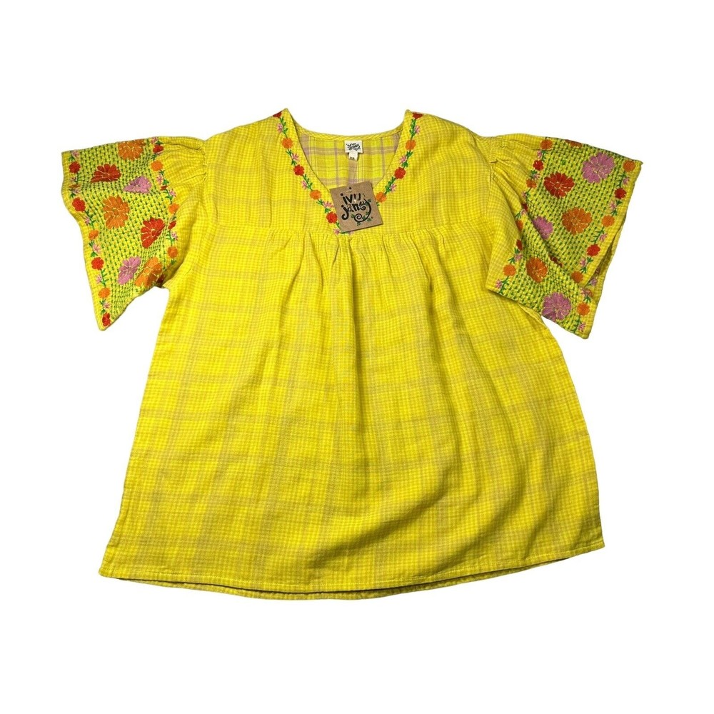 Ivy Jane Sunshine Garden Top in Yellow Embroidery Women’s Short Sleeve XS NWT